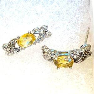 VINTAGE 925 Citrine Silver J Hoop Earrings EUC no backs